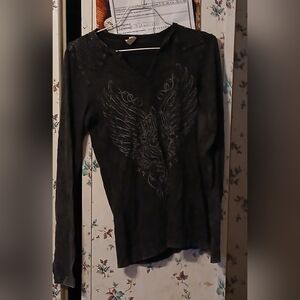 Black Graphic Long Sleeve Top